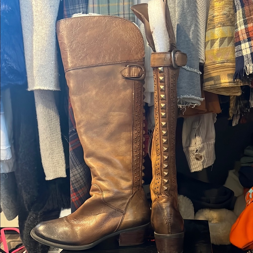 Studded Leather Knee-High Boots Vince Camuto